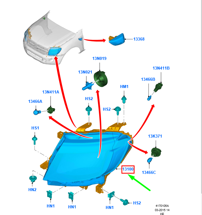 new ford ranger t6 mk1 front left headlight rhd 1734812 ab39-13101-be original