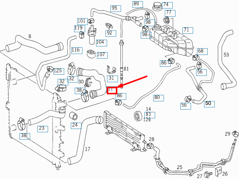 NEW MERCEDES-BENZ ML W163 RADIATOR UPPER HOSE A1635010182 ORIGINAL