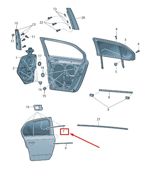 new skoda superb mk2 3t rear right door trim strip 3t5839644 original
