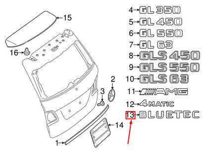 new mercedes-benz ml w164 rear boot "bluetec" nameplate a2118170715 original