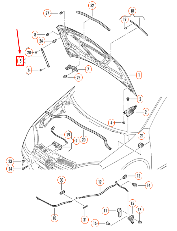 NEW VOLKSWAGEN GOLF 1K MK5 FRONT BONNET GAS STRUT 1K0823359A ORIGINAL