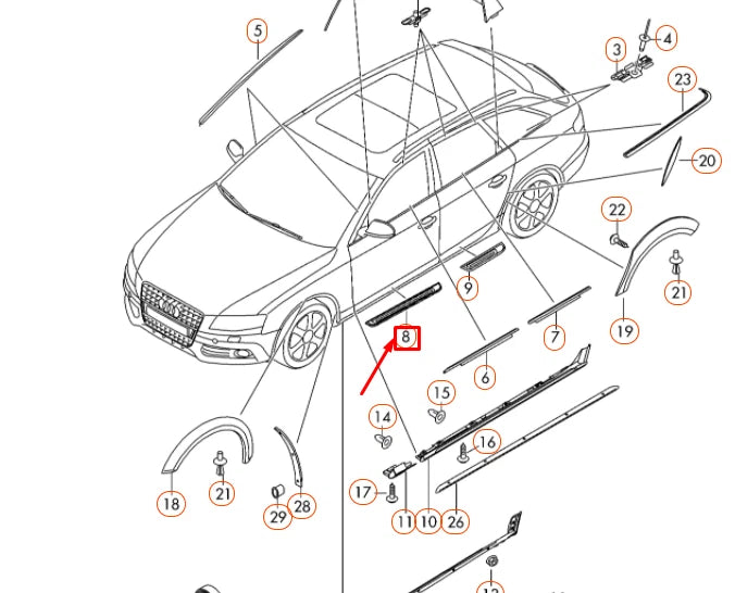 NEW AUDI A4 B8 FRONT RIGHT DOOR SILL TRIM 8K085337401C ORIGINAL