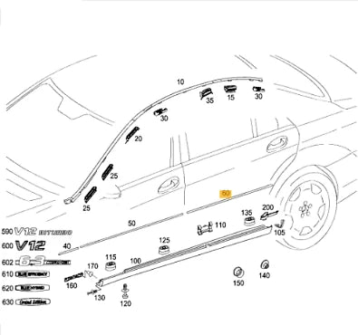 NEW MB S-CLASS W221 REAR LEFT DOOR LOWER MOULDING CHROME A2216904580 ORIGINAL