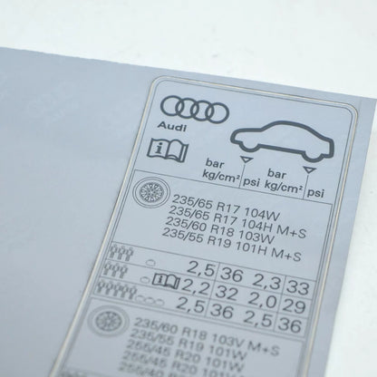 NEW AUDI Q5 FY 80A TYRE PRESSURE DATA PLATE STICKER 80A010502L ORIGINAL