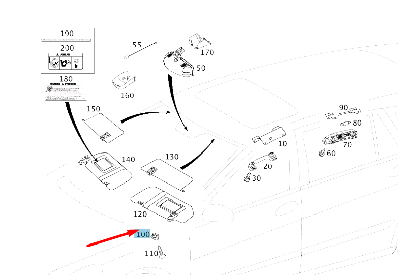 NEW MERCEDES-BENZ R W251 SUN VISOR COUNTER BEARING A25181001127E94 ORIGINAL