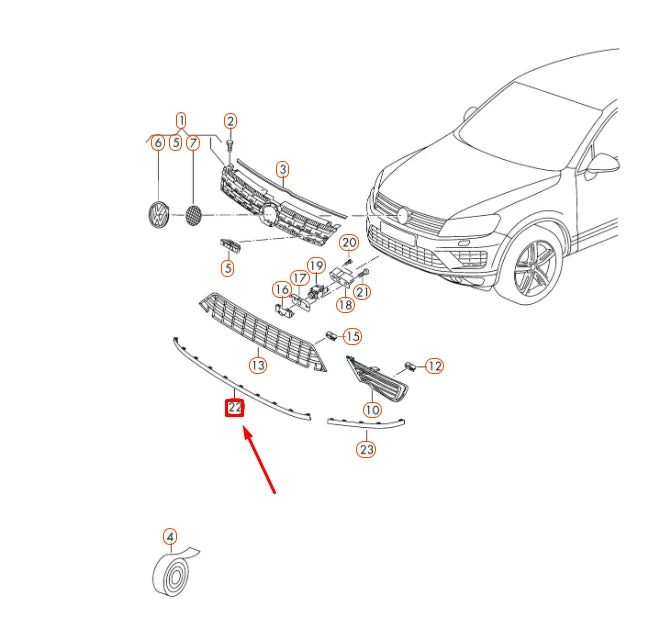 NEW VW TOUAREG 7P FRONT BUMPER CENTER LOWER CHROME TRIM 7P68532452ZZ