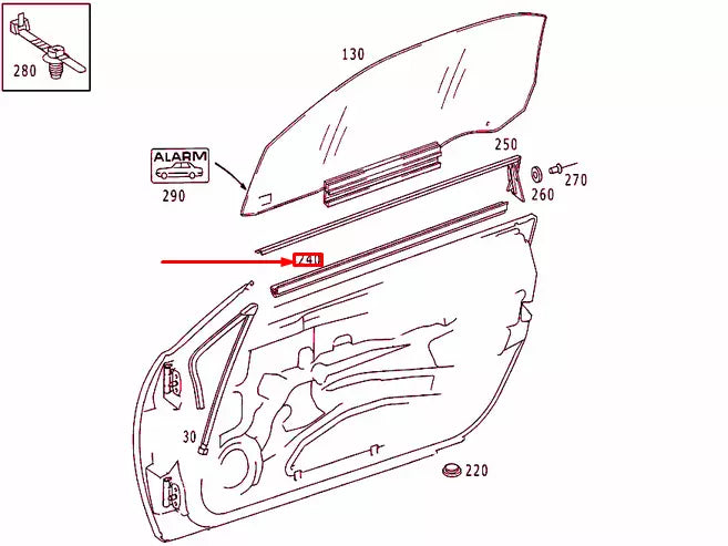 NEW MB SLK R170 FRONT RIGHT DOOR WINDOW BELT WEATHERSTRIP A1707251165 ORIGINAL