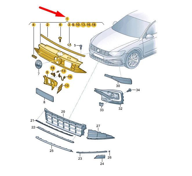 NEW VOLKSWAGEN PASSAT B8 RADIATOR GRILLE 3G0853651CFBKZ ORIGINAL