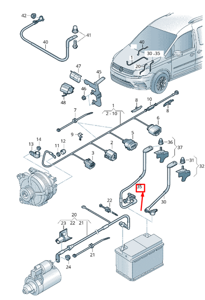 NEW VW CADDY IV SA MK6 FRONT NEGATIVE BATTERY CABLE 2K0915181 ORIGINAL