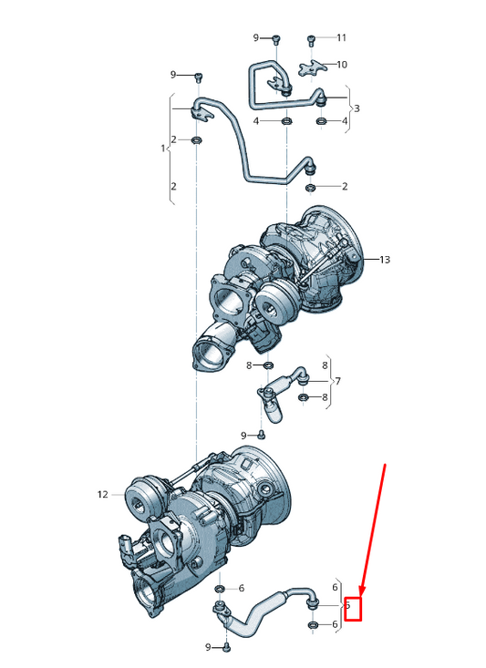 new audi a8 4n right turbocharger coolant feed hose 0p2145910b original