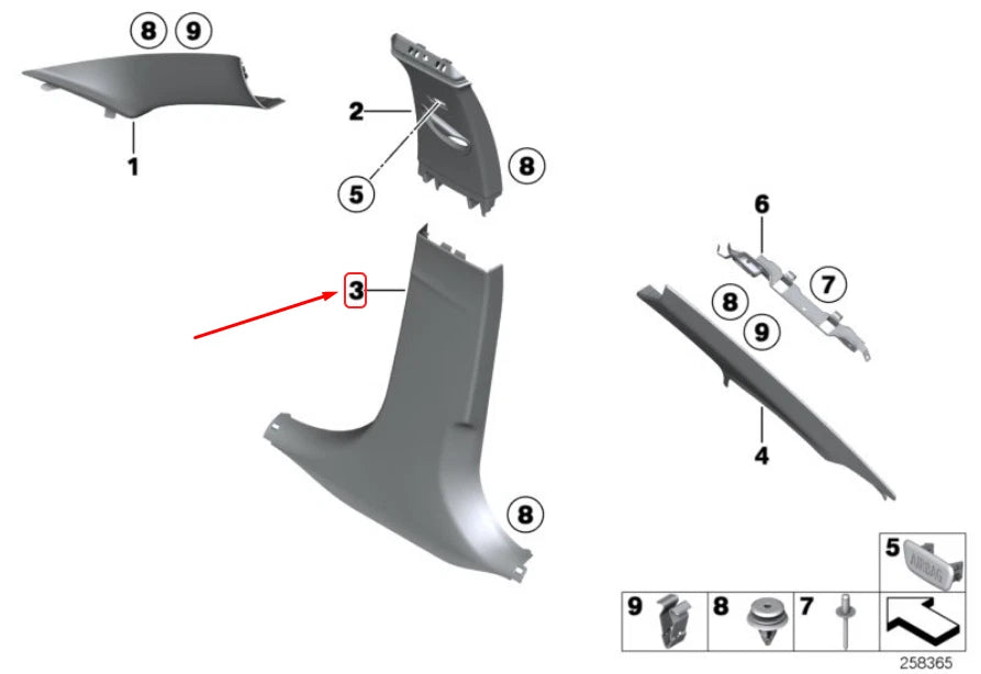 NEW BMW 3 F30 RIGHT B-COLUMN BOTTOM COVER 51437288220 7288220 ORIGINAL