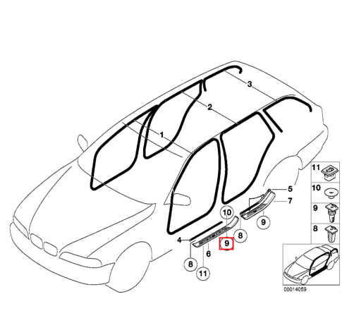 new bmw 5 e39 front right side door sill cover 51478159934 original
