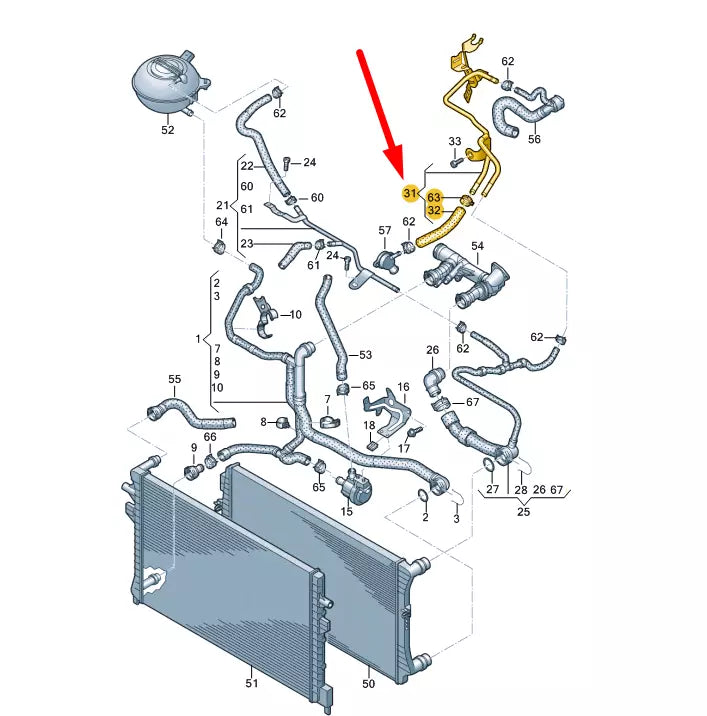 NEW VOLKSWAGEN ARTEON 3H7 COOLING SYSTEM BREATHER LINE 04L121070AB ORIGINAL