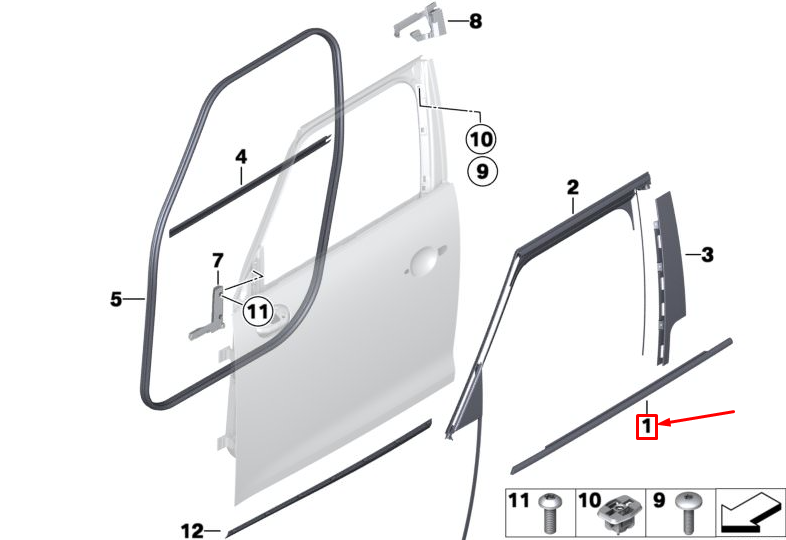 new mini countryman r60 front left door window belt channel 51339810467 original