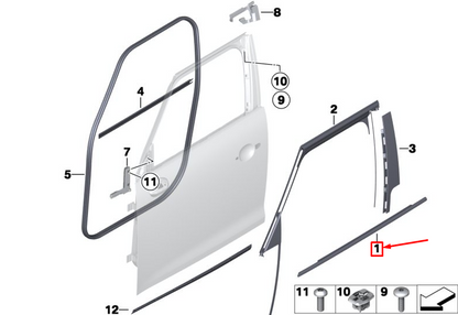 new mini countryman r60 front left door window belt channel 51339810467 original