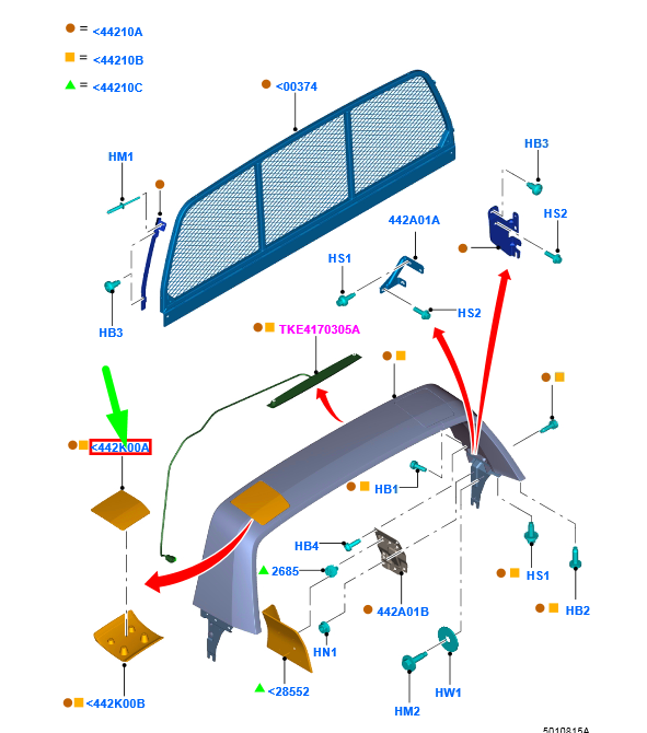new ford ranger t6 mk1 rear spoiler right upper cover 1855775 original
