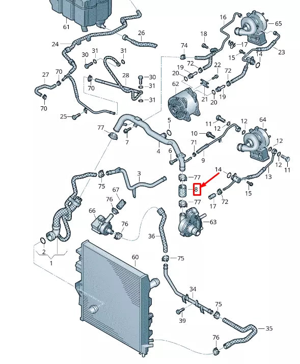 NEW VW TOUAREG 7P MK2 COOLANT HOSE 057121106