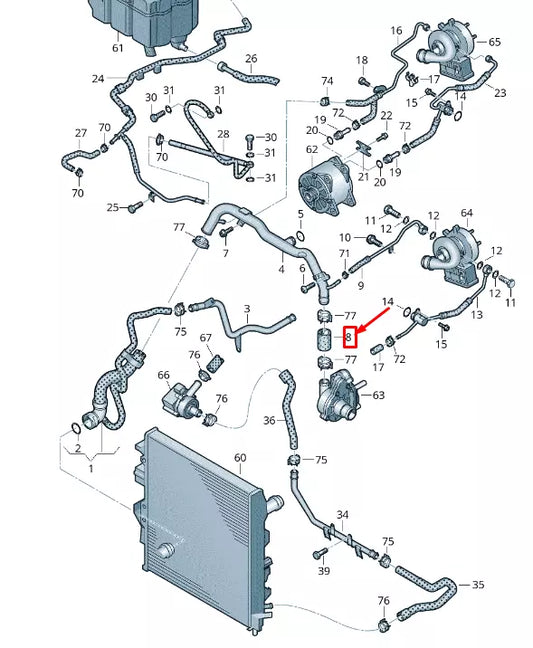 NEW VW TOUAREG 7P MK2 COOLANT HOSE 057121106