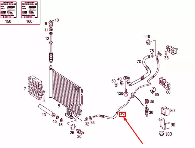 NEW MERCEDES-BENZ C W203 REFRIGERANT LINE LHD A2038302715 ORIGINAL