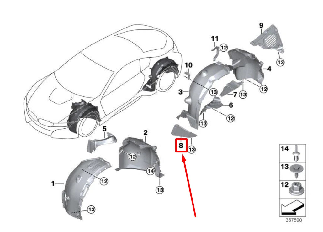 NEW BMW I8 I12 LEFT WHEELHOUSE EXTENSION 7352893 51757352893 ORIGINAL
