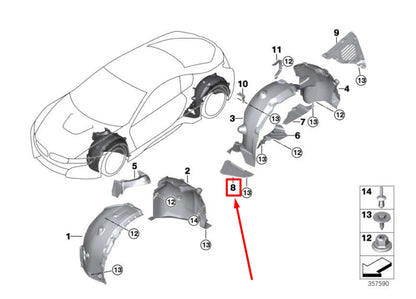NEW BMW I8 I12 LEFT WHEELHOUSE EXTENSION 7352893 51757352893 ORIGINAL