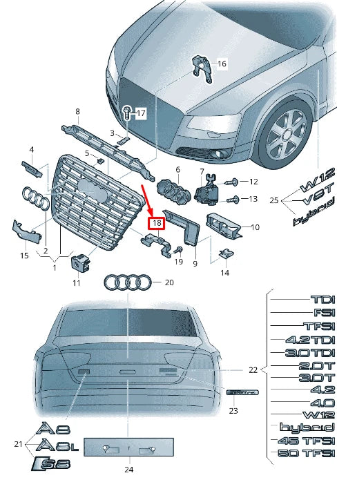 NEW AUDI A8 4H RADIATOR GRILLE CLOSING ELEMENT 4H0807242A