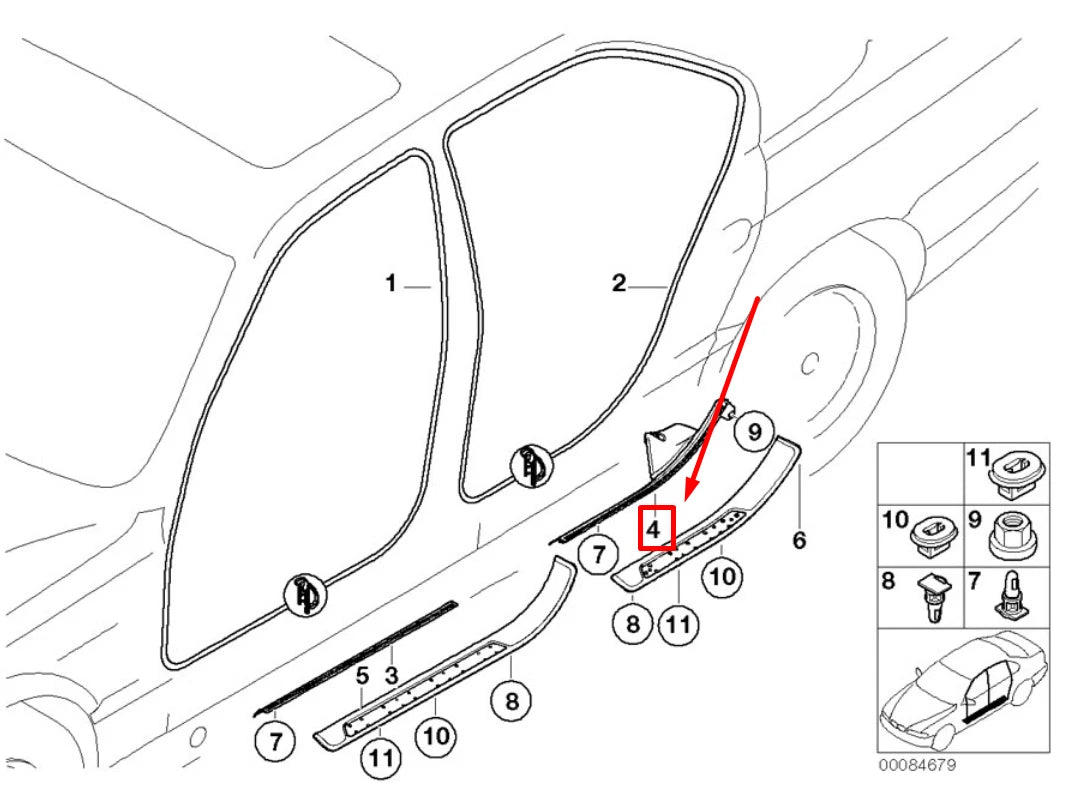 NEW BMW 7 E38 REAR LEFT DOOR SILL TRIM 51478174531 8174531 ORIGINAL