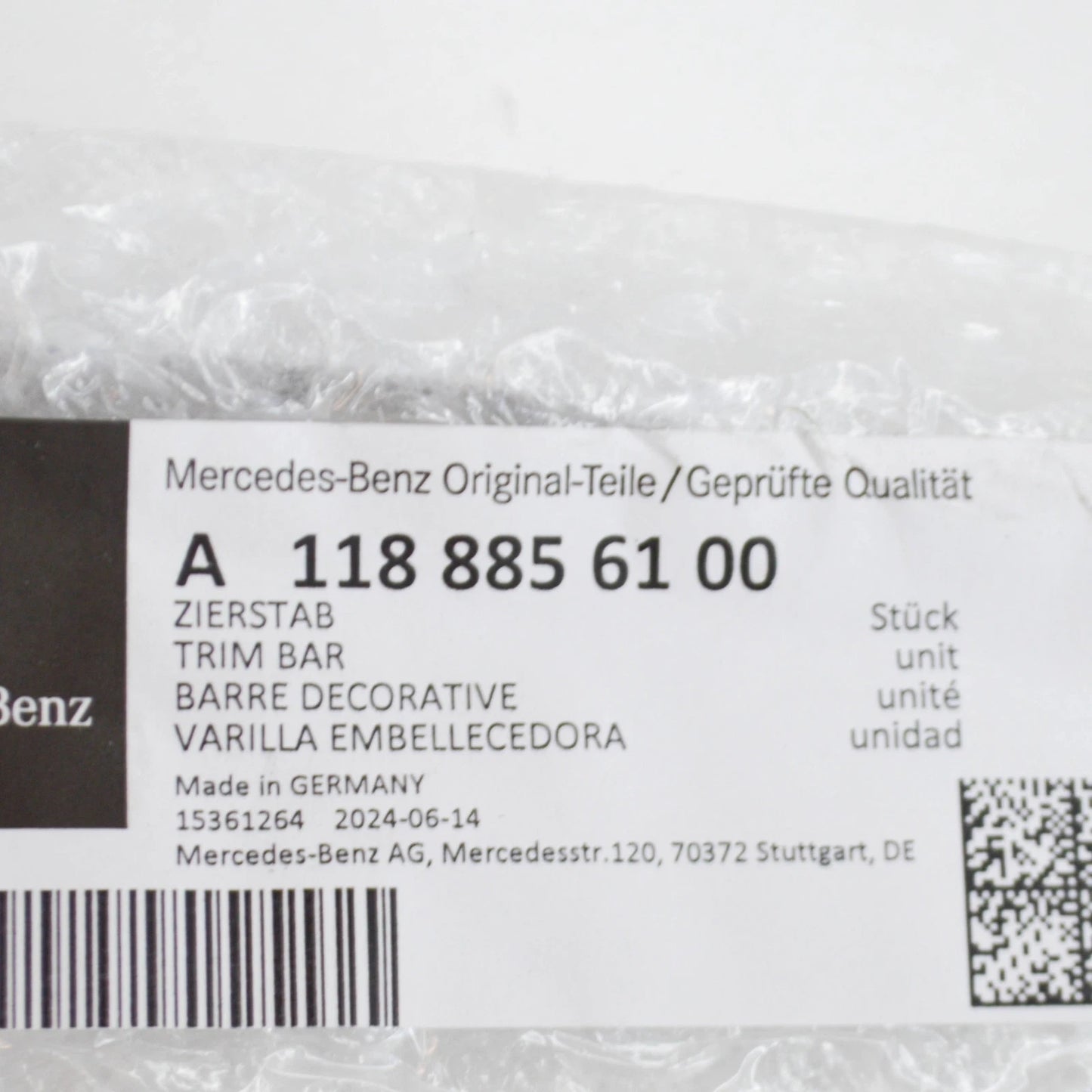 NEW MB CLA C117 FRONT BUMPER CENTER LOWER TRIM BAR A1188856100 ORIGINAL