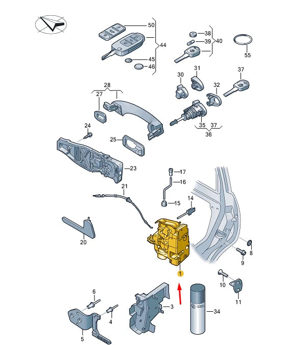 NEW VW TRANSPORTER VI T6 FRONT RIGHT DOOR LOCK RHD 3B2837016S ORIGINAL