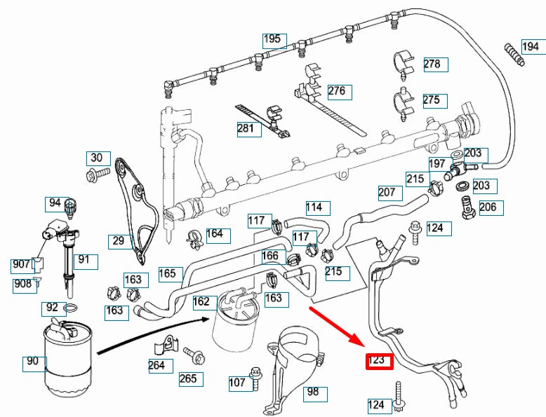 NEW MB E S211 FEED AND RETURN LINES TO FUEL TANK LINE A6480700332 ORIGINAL
