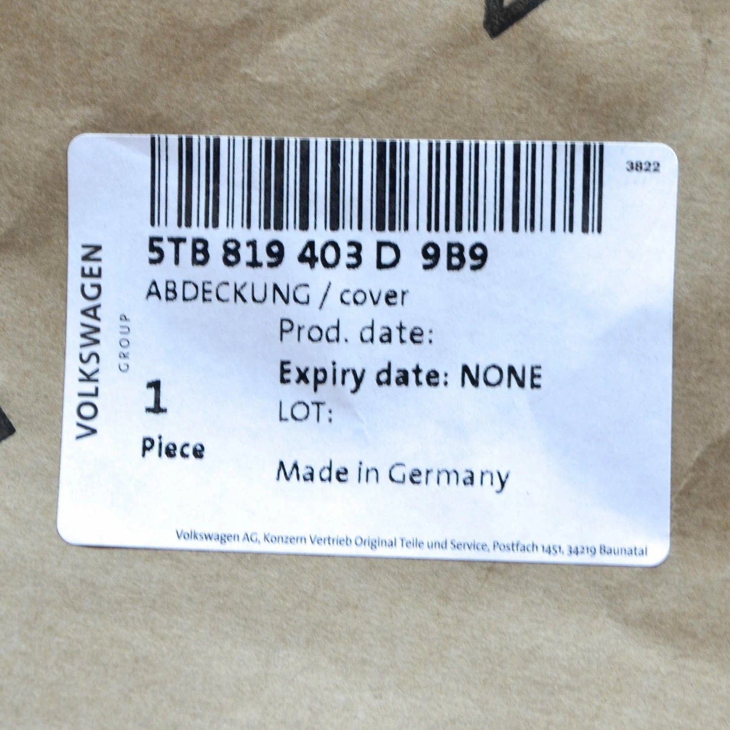 NEW VOLKSWAGEN TOURAN 5T LEFT PLENUM CHAMBER COVER LHD 5TB819403D9B9