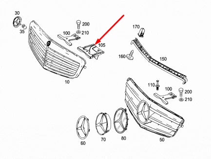 NEW MERCEDES-BENZ C-CLASS W204 RADIATOR GRILLE BRACKET A2048850636 2010 ORIGINAL