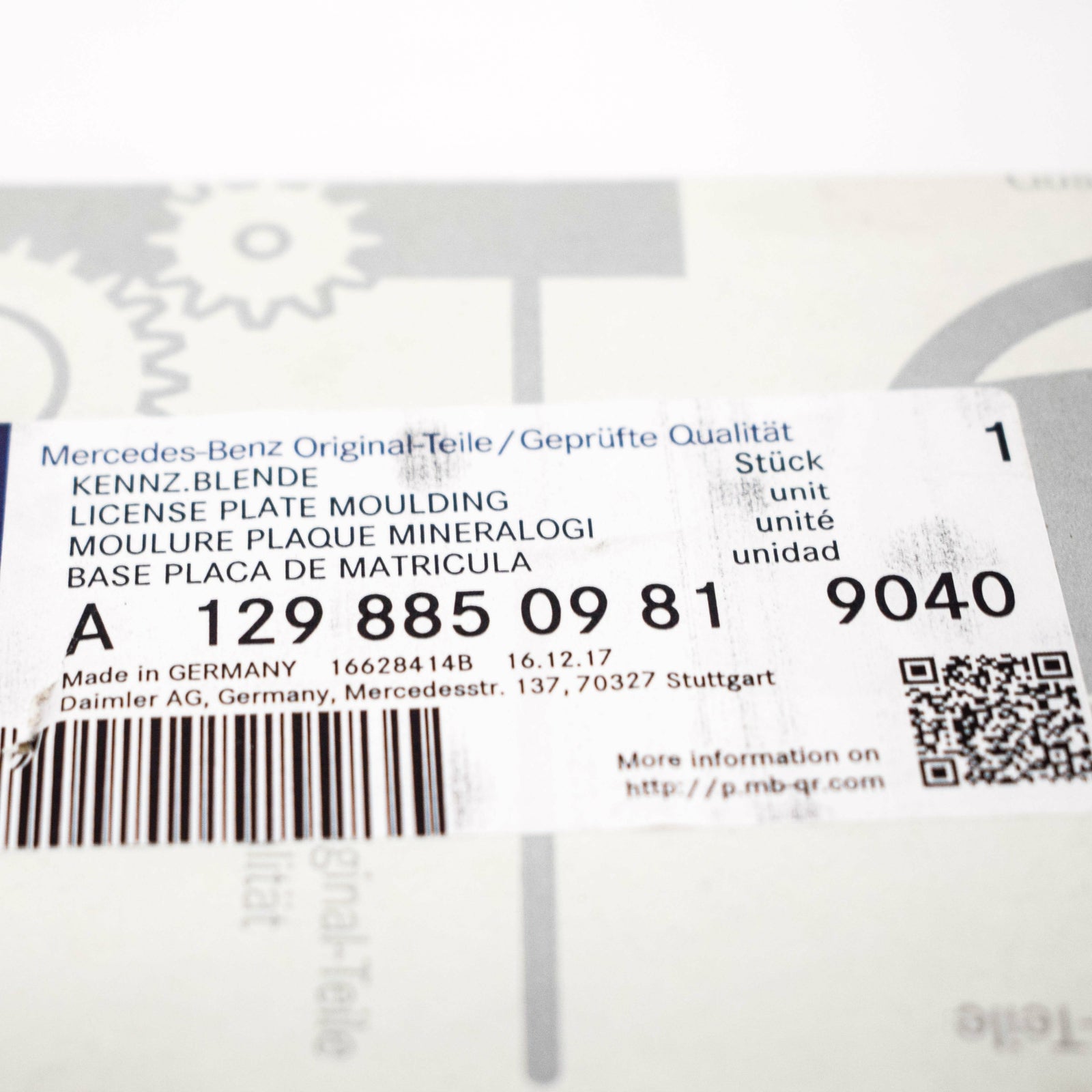 NEW MB SL R129 FRONT BUMPER LICENSE PLATE BRACKET A12988509819040 ORIGINAL