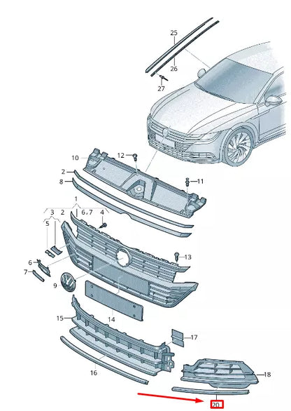 NEW VW ARTEON 3H7 FRONT LEFT BUMPER GRILLE LOWER MOLDING 3G8853253C2ZZ