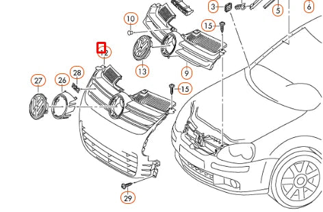 NEW VOLKSWAGEN GOLF MK5 R32 FRONT BUMPER RADIATOR GRILLE 1K0853651R3Q7 ORIGINAL