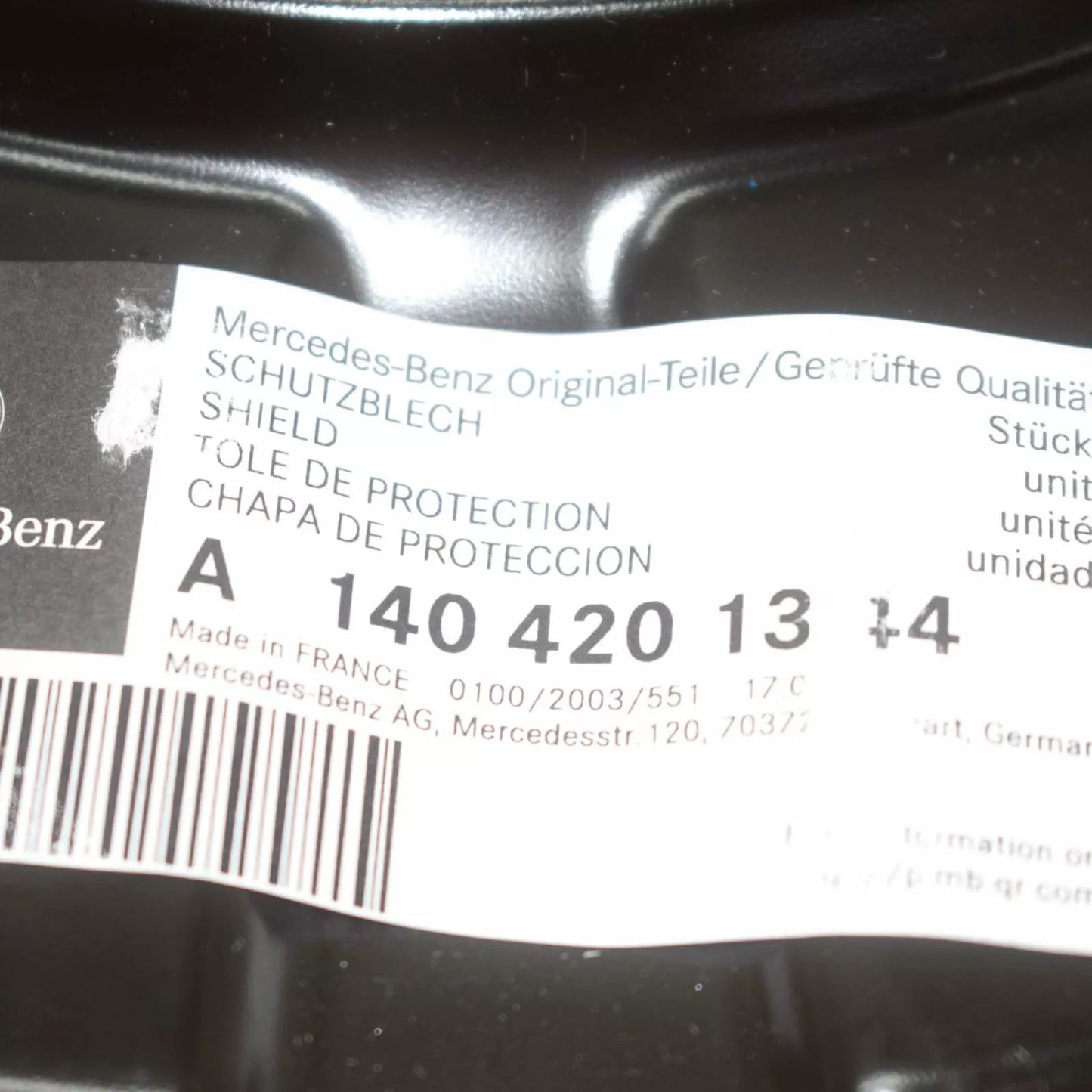 NEW MB S W140 REAR RIGHT WHEEL BRAKE PROTECTIVE PLATE A1404201344