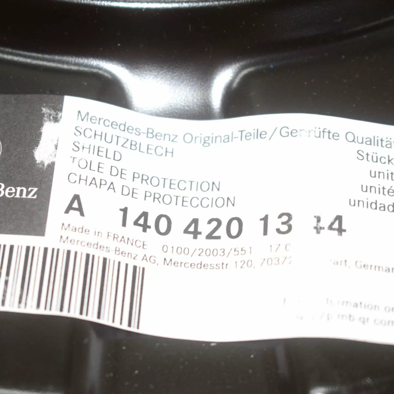 NEW MB S W140 REAR RIGHT WHEEL BRAKE PROTECTIVE PLATE A1404201344