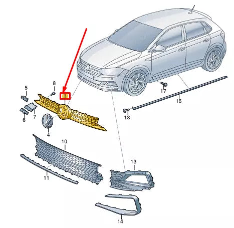 NEW VW POLO AW MK6 RADIATOR GRILLE 2G0853651MZLL ORIGINAL