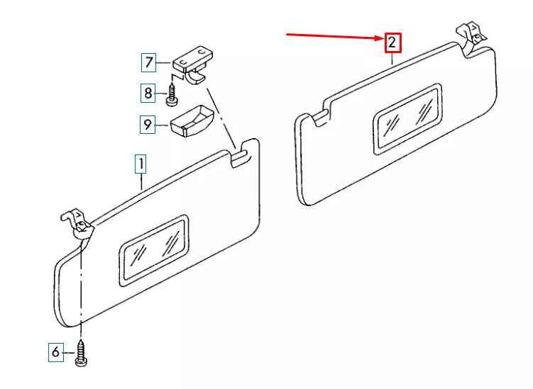 NEW VOLKSWAGEN EOS RIGHT SIDE SUN VISOR 1Q0857552J3H8 ORIGINAL