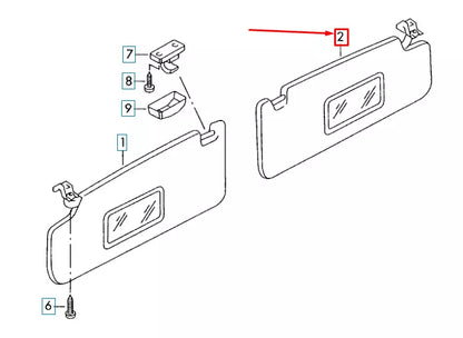 NEW VOLKSWAGEN EOS RIGHT SIDE SUN VISOR 1Q0857552J3H8 ORIGINAL