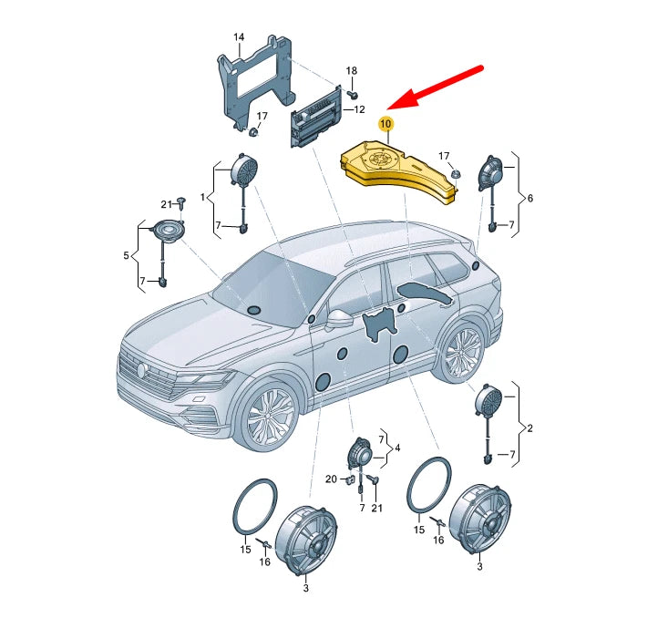 NEW VOLKSWAGEN TOUAREG CR MK3 REAR SUBWOOFER 760035621A ORIGINAL