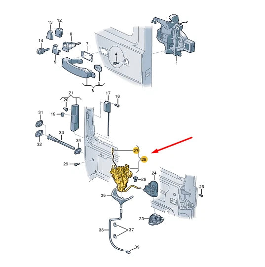 NEW VW TRANSPORTER T5 RIGHT SLIDING DOOR REMOTE CONTROL LOCK 7E0843654CC