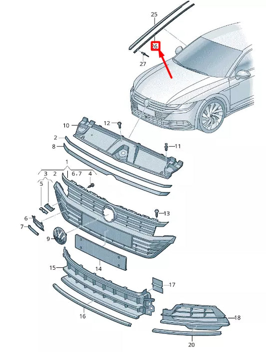 NEW VW ARTEON 3H7 FRONT RIGHT WINDSHIELD RETAINING STRIP 3G8854542