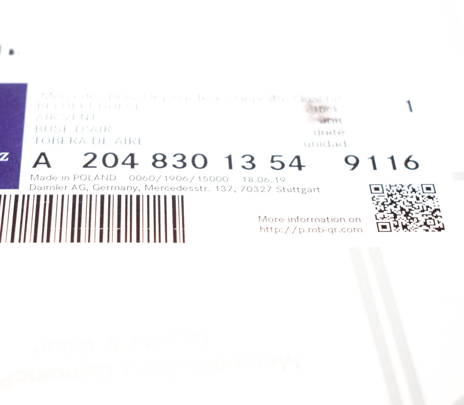 NEW MB C-CLASS W204 DASHBOARD RIGHT AIR VENT A20483013549116