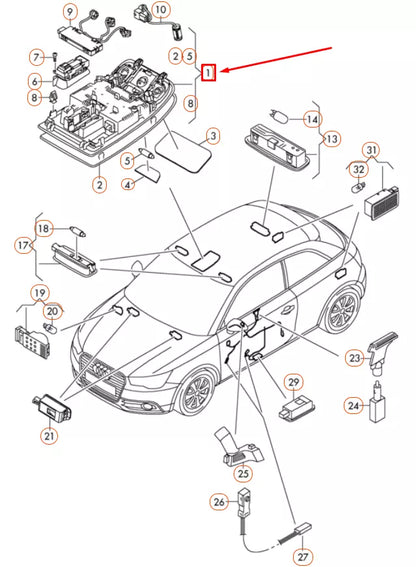 NEW AUDI Q3 8U FRONT ROOF INTERIOR READING LIGHT 8X0947135AKET1 ORIGINAL
