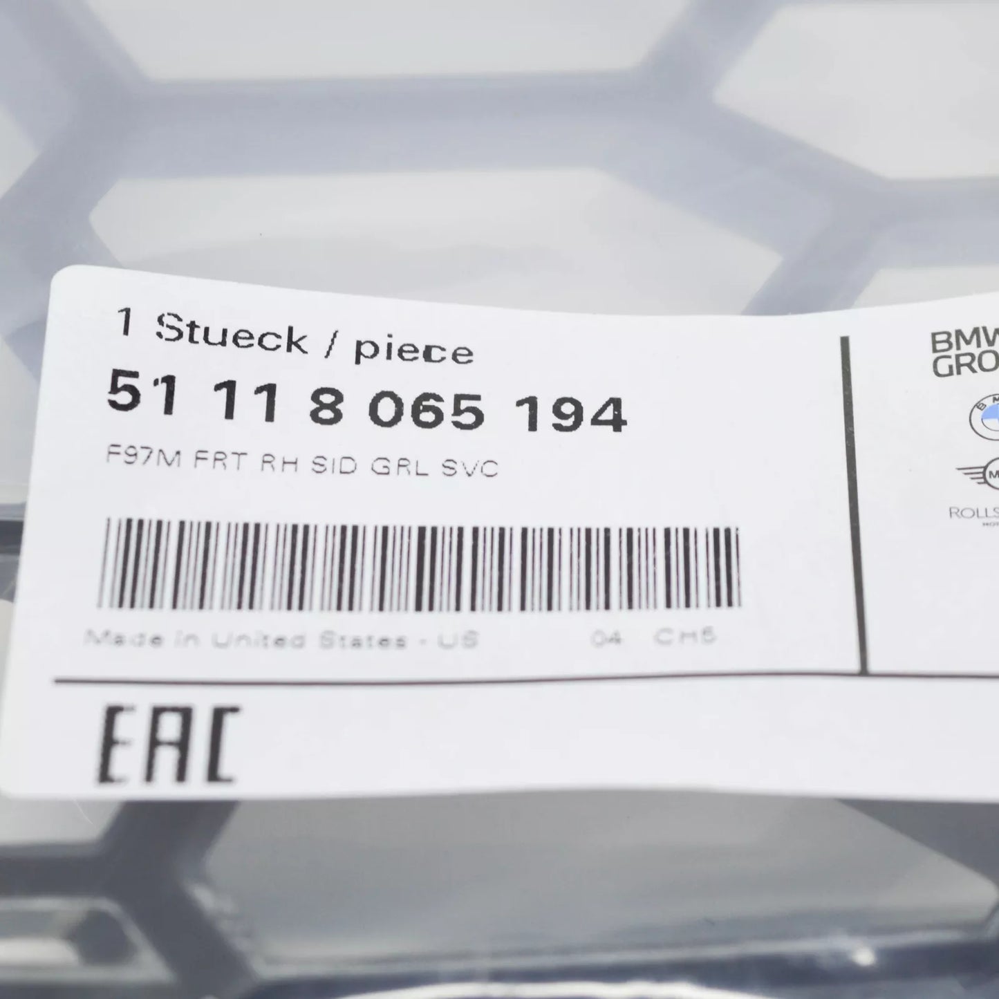 NEW BMW X3 M F97 FRONT BUMPER RIGHT GRILLE 8065194 51118065194 ORIGINAL