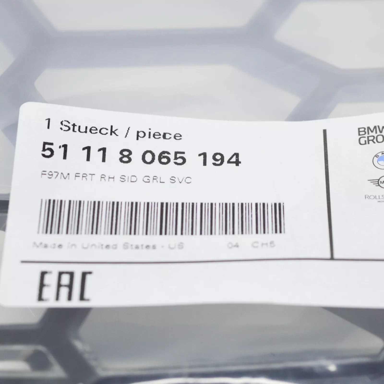 NEW BMW X3 M F97 FRONT BUMPER RIGHT GRILLE 8065194 51118065194 ORIGINAL