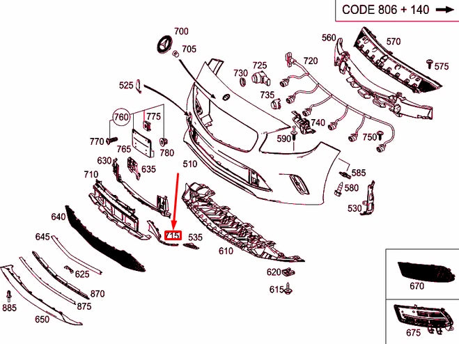 NEW MERCEDES-BENZ A W176 FRONT BUMPER RIGHT COVER A1768857800