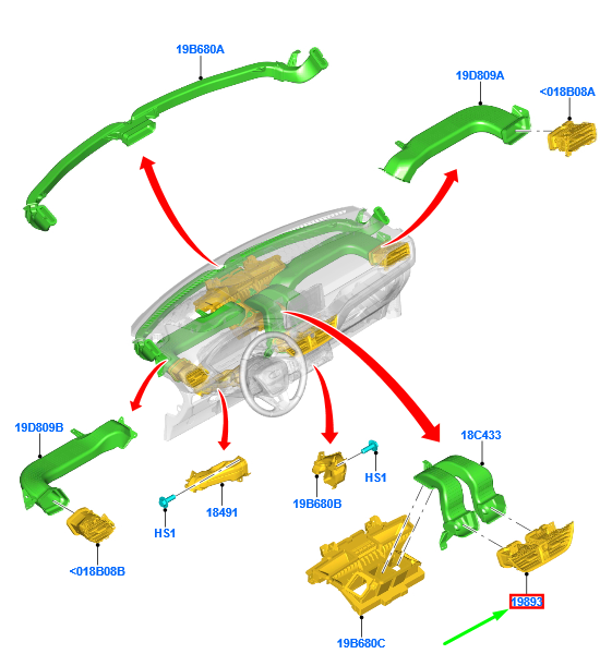 new ford kuga mk3 dashboard air vent center louvre assy 2425782 original