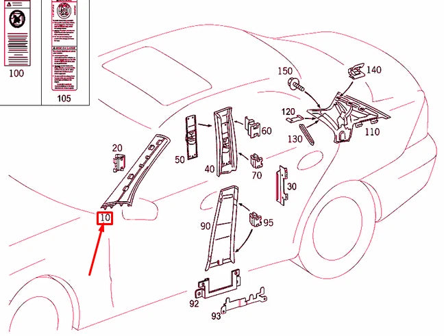NEW MERCEDES-BENZ C W203 LEFT A-PILLAR TRIM A20369009257E63 ORIGINAL